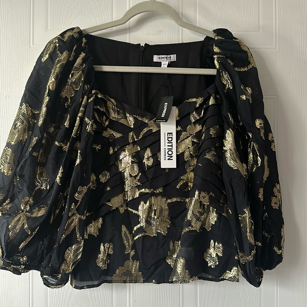 Express Black and Gold Floral Top
